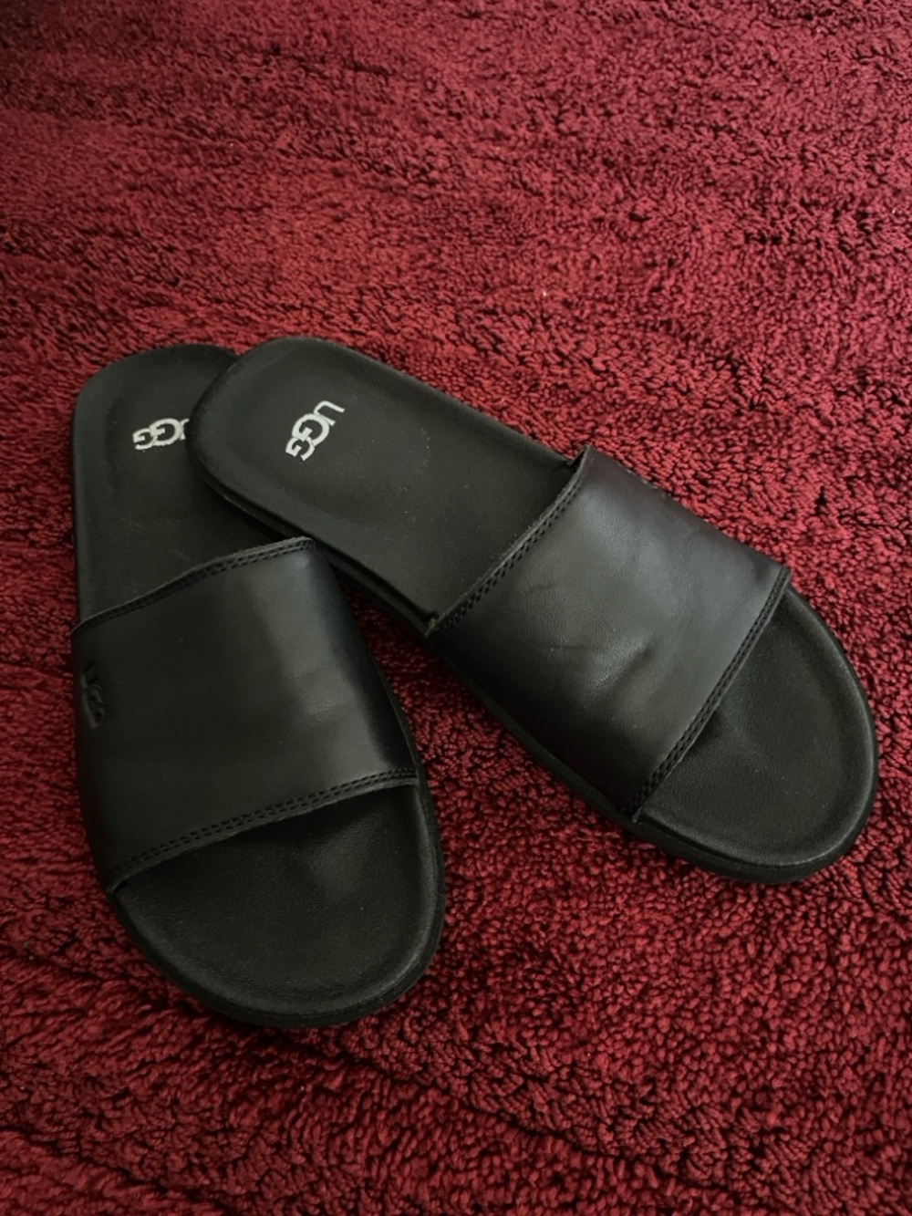 UGG Unisex Black Leather Slide with Wide Strap